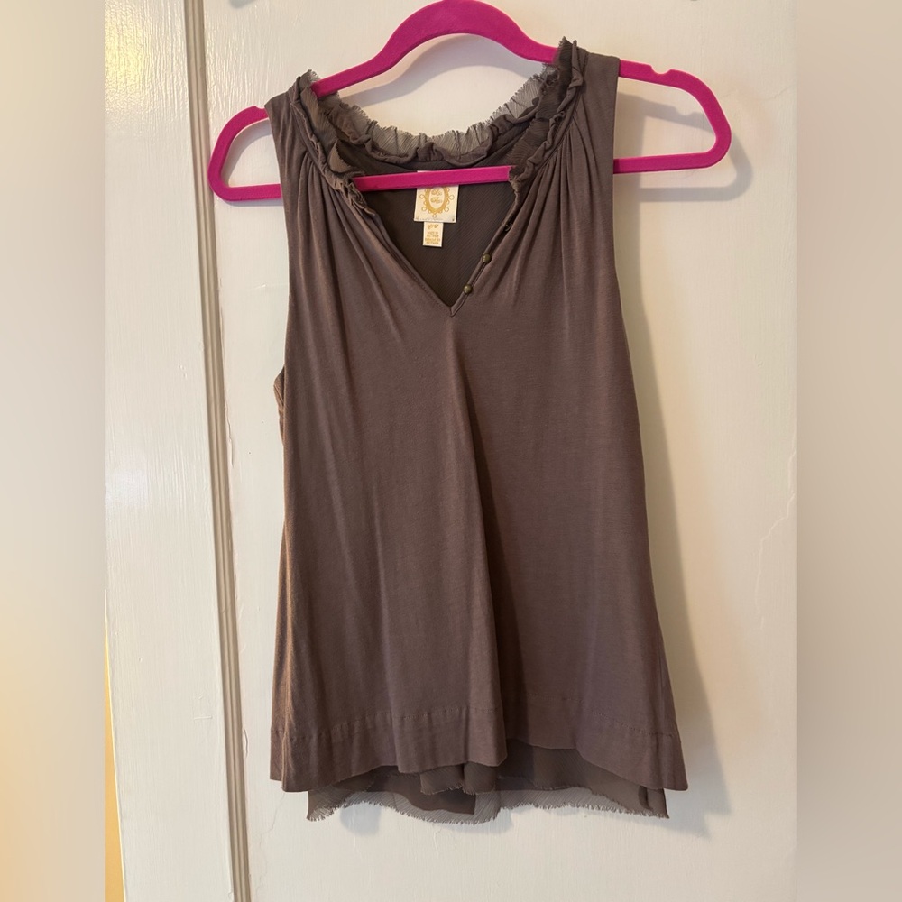 Free People Gray Ruffled Sleeveless Blouse, Size S